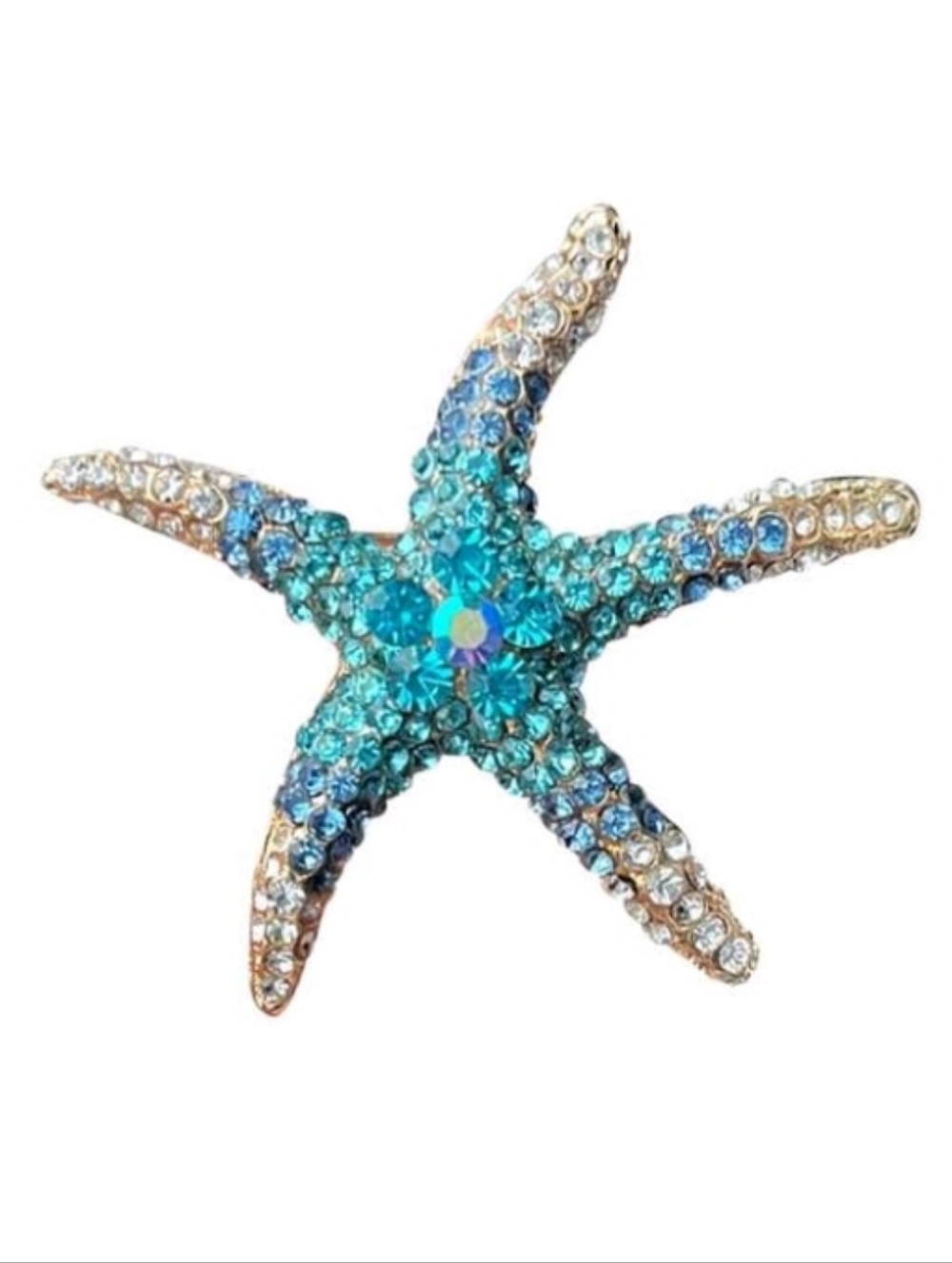 Blue Starfish Rhinestone Brooch Pin